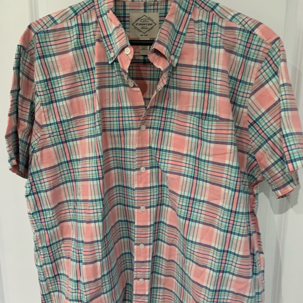 St. John's Bay Pink and Blue Casual Button Down Shirt   A1